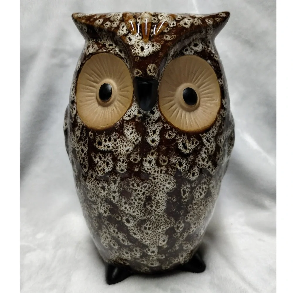 Elegant Expressions‎ Ceramic Owl Vase Brown White Dappled Glaze BS51456W Rustic